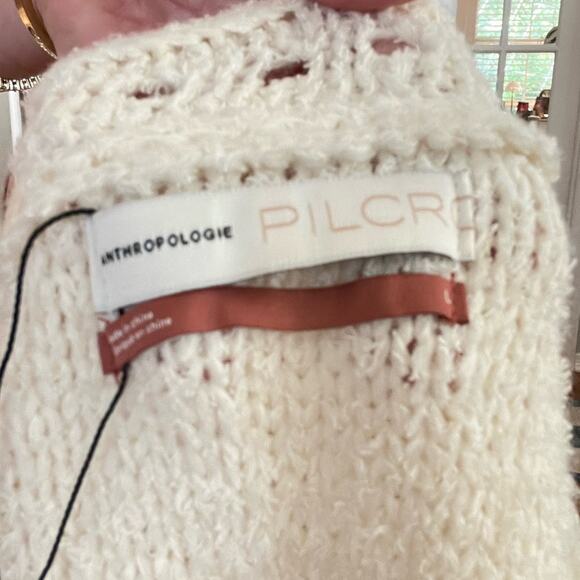 Anthropologie Pilcro Cream Slouchy Open Knit Cotton Blend Scoop Neck Sweater L - Picture 4 of 4